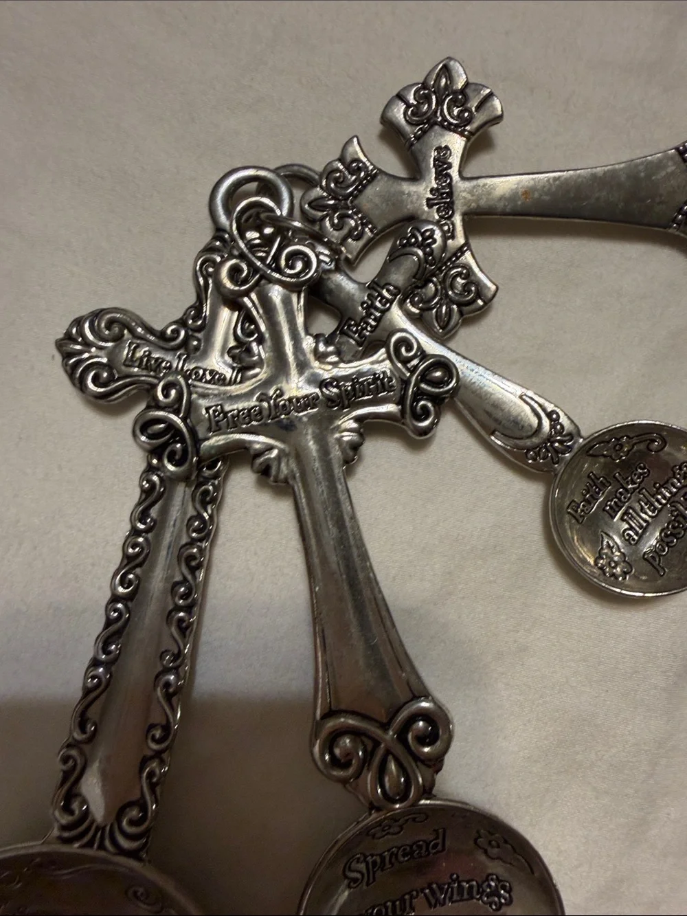 Decorative Silver Tone Cross Measuring Spoon Set - Elegant Home Dining Accent